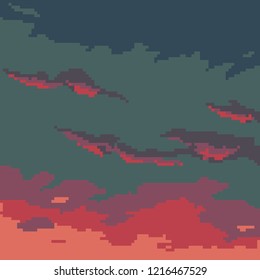 Pixel background. Retro style. Pixel sky.  Pixel art. 8 bit