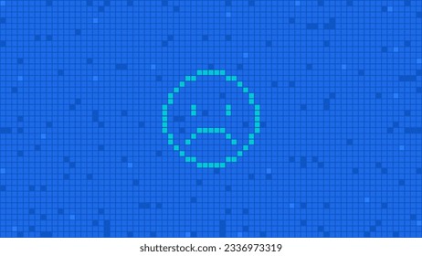 Pixel background with sad smiley. Abstract background. Vector Illustration
