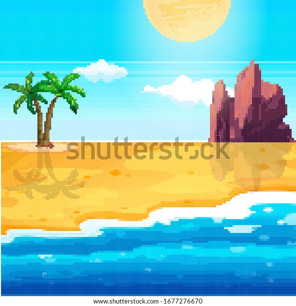 Pixel Background Summer Vacationsummer Beach Game Stock Vector (Royalty ...