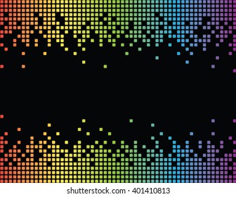 Pixel background texture in colorful rainbow with copy space. Vector light pattern backdrop and message space. 