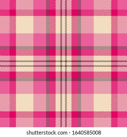 Pixel background vector design. Modern seamless pattern plaid. Square texture fabric. Tartan scottish textile. Beauty color madras ornament.