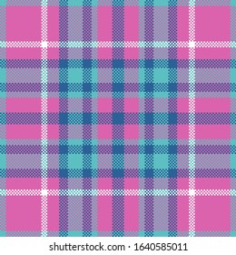 Pixel background vector design. Modern seamless pattern plaid. Square texture fabric. Tartan scottish textile. Beauty color madras ornament.