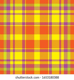 Pixel background vector design. Modern seamless pattern plaid. Square texture fabric. Tartan scottish textile. Beauty color madras ornament.