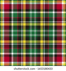 Pixel background vector design. Modern seamless pattern plaid. Square texture fabric. Tartan scottish textile. Beauty color madras ornament.