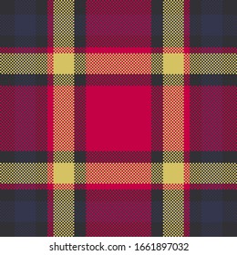 Pixel background vector design. Modern seamless pattern plaid. Square texture fabric. Tartan scottish textile. Beauty color madras ornament.