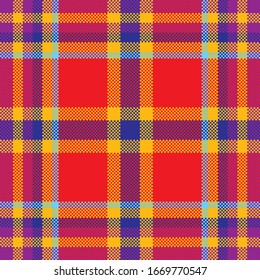 Pixel background vector design. Modern seamless pattern plaid. Square texture fabric. Tartan scottish textile. Beauty color madras ornament.