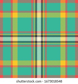 Pixel background vector design. Modern seamless pattern plaid. Square texture fabric. Tartan scottish textile. Beauty color madras ornament.