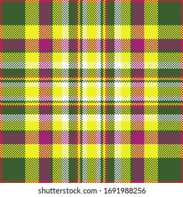 Pixel background vector design. Modern seamless pattern plaid. Square texture fabric. Tartan scottish textile. Beauty color madras ornament.