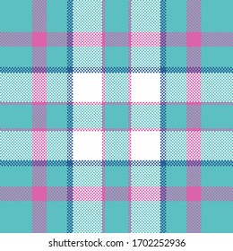 Pixel background vector design. Modern seamless pattern plaid. Square texture fabric. Tartan scottish textile. Beauty color madras ornament.