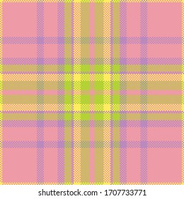 Pixel background vector design. Modern seamless pattern plaid. Square texture fabric. Tartan scottish textile. Beauty color madras ornament.