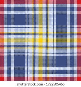 Pixel background vector design. Modern seamless pattern plaid. Square texture fabric. Tartan scottish textile. Beauty color madras ornament.