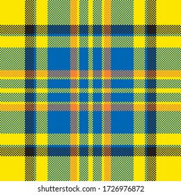 Pixel background vector design. Modern seamless pattern plaid. Square texture fabric. Tartan scottish textile. Beauty color madras ornament.