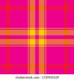 Pixel background vector design. Modern seamless pattern plaid. Square texture fabric. Tartan scottish textile. Beauty color madras ornament.