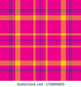 Pixel background vector design. Modern seamless pattern plaid. Square texture fabric. Tartan scottish textile. Beauty color madras ornament.