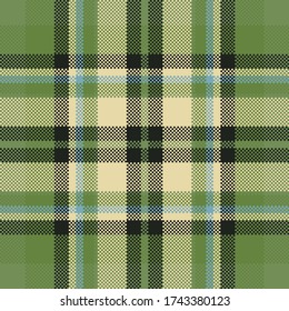 Pixel background vector design. Modern seamless pattern plaid. Square texture fabric. Tartan scottish textile. Beauty color madras ornament.