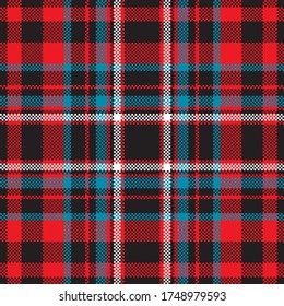 Pixel background vector design. Modern seamless pattern plaid. Square texture fabric. Tartan scottish textile. Beauty color madras ornament.