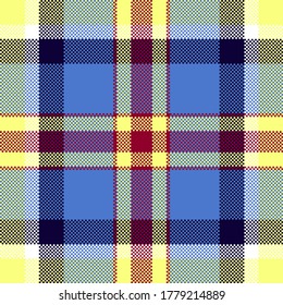 Pixel background vector design. Modern seamless pattern plaid. Square texture fabric. Tartan scottish textile. Beauty color madras ornament.