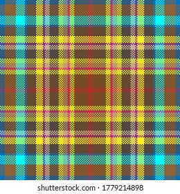 Pixel background vector design. Modern seamless pattern plaid. Square texture fabric. Tartan scottish textile. Beauty color madras ornament.