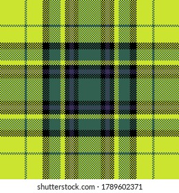 Pixel background vector design. Modern seamless pattern plaid. Square texture fabric. Tartan scottish textile. Beauty color madras ornament.