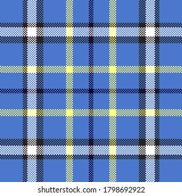 Pixel background vector design. Modern seamless pattern plaid. Square texture fabric. Tartan scottish textile. Beauty color madras ornament.