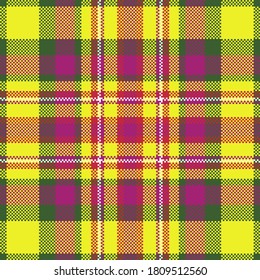 Pixel background vector design. Modern seamless pattern plaid. Square texture fabric. Tartan scottish textile. Beauty color madras ornament.