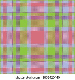 Pixel background vector design. Modern seamless pattern plaid. Square texture fabric. Tartan scottish textile. Beauty color madras ornament.