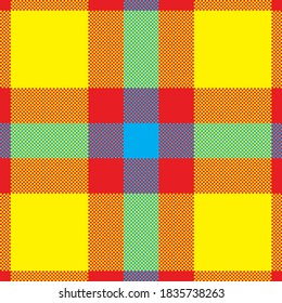 Pixel background vector design. Modern seamless pattern plaid. Square texture fabric. Tartan scottish textile. Beauty color madras ornament.