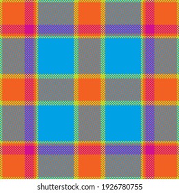 Pixel background vector design. Modern seamless pattern plaid. Square texture fabric. Tartan scottish textile. Beauty color madras ornament.