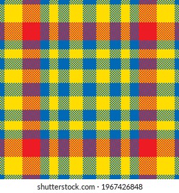 Pixel background vector design. Modern seamless pattern plaid. Square texture fabric. Tartan scottish textile. Beauty color madras ornament.