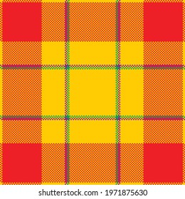 Pixel background vector design. Modern seamless pattern plaid. Square texture fabric. Tartan scottish textile. Beauty color madras ornament.