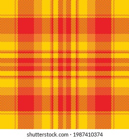 Pixel background vector design. Modern seamless pattern plaid. Square texture fabric. Tartan scottish textile. Beauty color madras ornament.