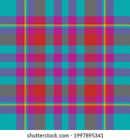 Pixel background vector design. Modern seamless pattern plaid. Square texture fabric. Tartan scottish textile. Beauty color madras ornament.