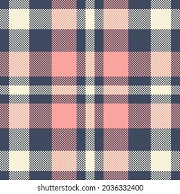 Pixel background vector design. Modern seamless pattern plaid. Square texture fabric. Tartan scottish textile. Beauty color madras ornament.