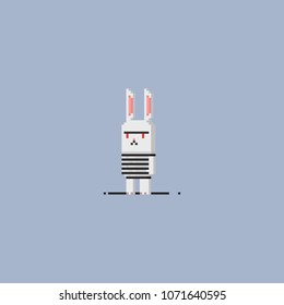 Pixel bad rabbit wearing prisoner suit.8 bit rabbit character design.pixel art.retro vector illustration.