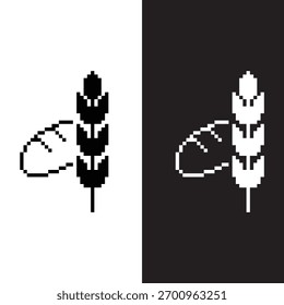 Logotipo de Pixel Bakery . Vector pixel art pan con icono de trigo 8 bit logo para el juego