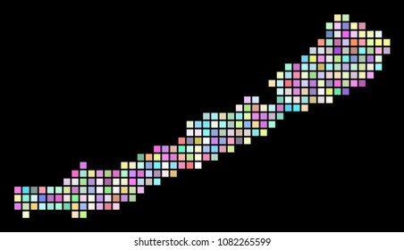Pixel Balaton Lake. Vector geographic map in different colors on a black background. Vector mosaic of Balaton Lake made with regular square pixels.