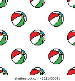 Pixel-Ball Nahtloses Muster Vektor Strandball Hintergrund Pixel-Kunst für 8 Bit Spiel