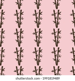 Pixel bamboo. Seamless pattern with stems and leaves of bamboo. Pixel art 8 bit vector