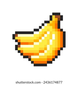 Plátanos de píxeles aislados sobre fondo blanco. Pegatina pixelada de plátano. Máquina tragamonedas o elemento de videojuego. Icono de fruta. Ilustración del arte del pixel del vector en estilo viejo de 8 bits.