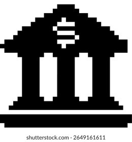 Pixel bank icon vector, a retro-style symbol for financial institutions, banking, or digital transactions. Ideal for gaming, nostalgic interfaces, or economic applications with a pixelated aesthetic.