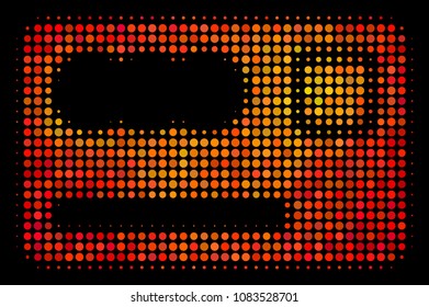 Pixel banking card icon. Bright pictogram in hot color tones on a black background. Vector halftone mosaic of banking card icon organized from spheric pixels.