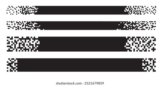 Banner do pixel. Layout de cor de cabeçalho e rodapé com bordas em mosaico. Marcas de título horizontais com pixels. Rotula elementos vetoriais de anúncio de decoração em pixels. Conjunto isolado de formas pontilhadas retangulares