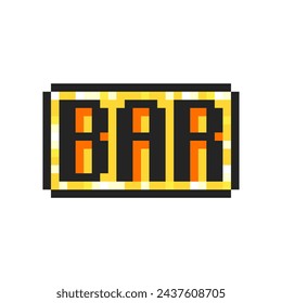 Pixel bar symbol isolated on white background. Slot machine or video game item. Vector pixel art illustration in 8-bit old style.