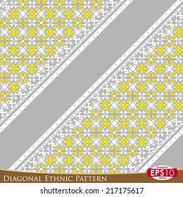 Pixel based vector abstract seamless pattern. 45 degrees diagonal illustration of color lines and ornate.