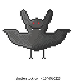 Pixel bat for games and applications. Bat pixel art. Vector picture. 8 bit animal icon.