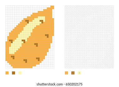 Pixel batata in the coloring page with numbered squares, vector illustration