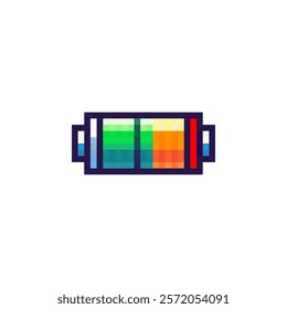 Pixel battery icon vector. Vector charge indicator icon in pixel 8 bit style. Battery vector. Pixel accumulator icon. Energy storage vector.