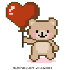Pixel Bear Heart Balloon Love