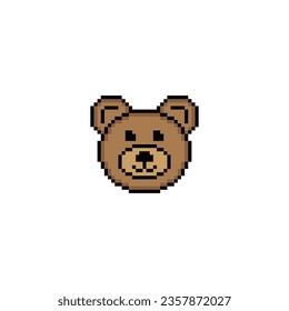 pixel bear icon.  Vector pixel art bear head 8 bit game logo for company 
