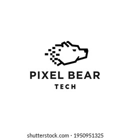 Pixel bear logo design vector, abstract tech polar bear icon design concept